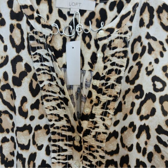 LOFT Leopard Print Ruffle Mixed Media Sleeveless Top Size Small - Picture 3 of 9